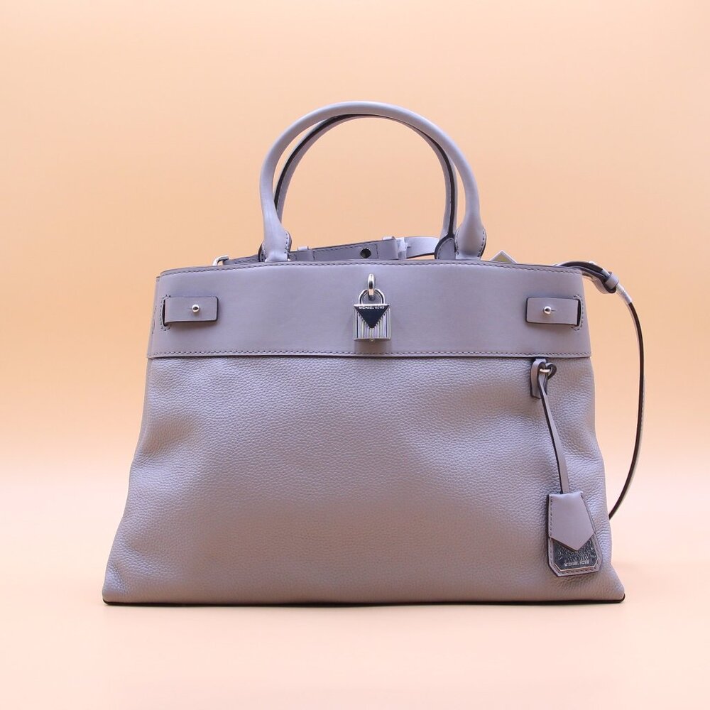 MICHAEL KORS GRAMERCY LARGE PEAR GRAY PEBBLED LEATHER SATCHEL BAG PURSE